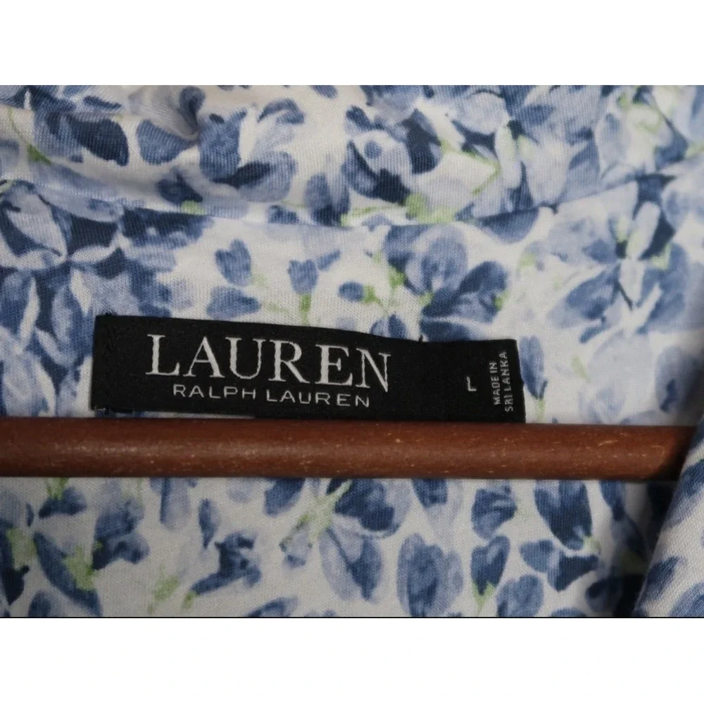 Lauren Ralph Lauren Womens L Blue Floral Button Front Pajama Top Shirt NWT